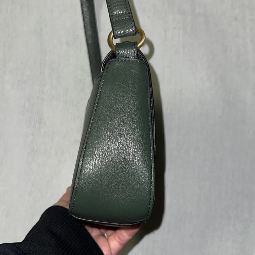 TIME and TRU Small Dark Green Faux Pebbled Leather Hobo Bag Purse